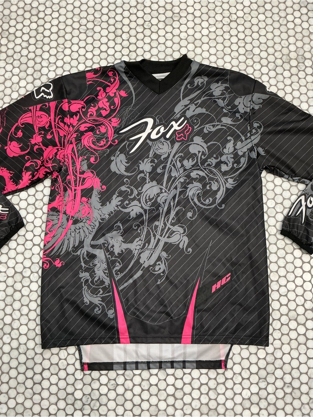 Vintage Y2K Fox Racing HC Motocross Jersey Black Pink Scroll 02024 Size M - Picture 2 of 13